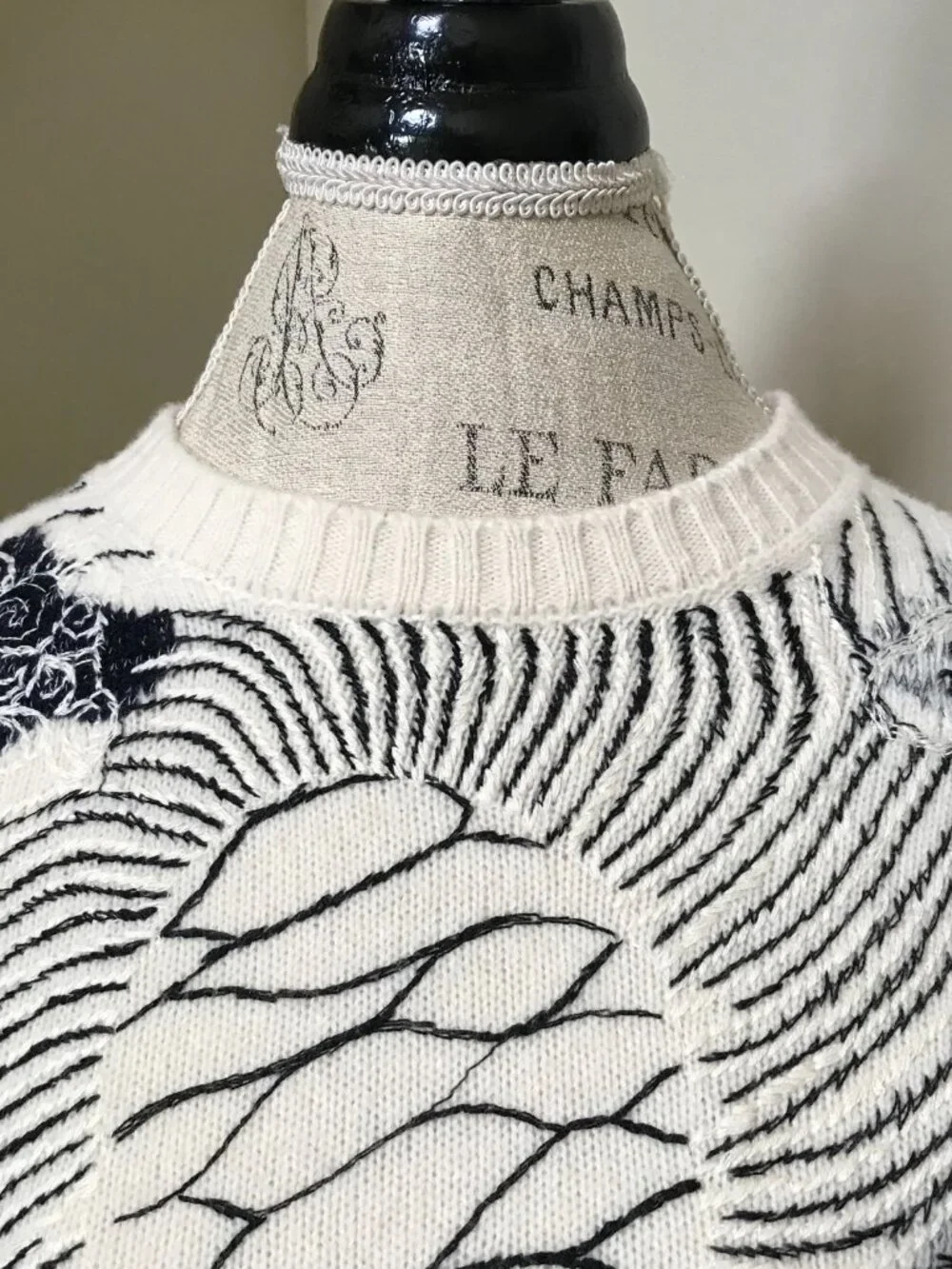Christian Dior Le Soleil 2020 Sweater Womens 4 40 Cream Black Cashmere Crew Neck